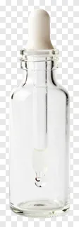 A glass dropper bottle with a white rubber bulb tipped to release a drop.