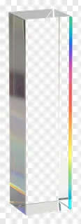 A glass prism showing a rainbow color band along one edge.