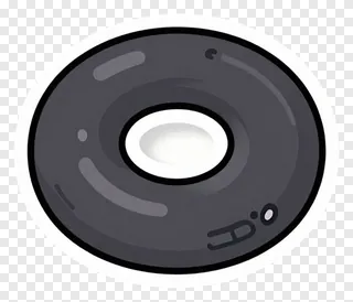 A glossy black torus with a white center hole.