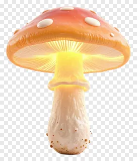 A glowing mushroom with a red cap and white spots.