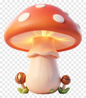 A glowing mushroom figurine with nuts at its base.