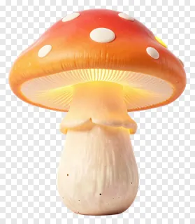 A glowing mushroom with white spots on a red cap.