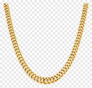A gold Cuban link necklace with a V-shaped pose.