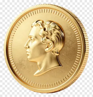 A gold coin with a classical profile bust.