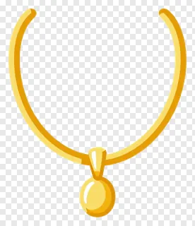 A gold necklace with a curved hoop and small pendant.