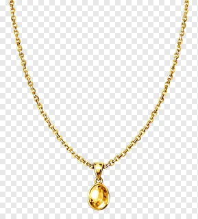 Gold necklace with an oval pendant.