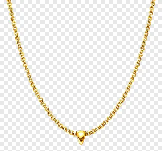 Gold necklace with a triangular pendant.