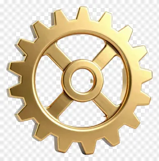 Golden brass gear charm with teeth and central hole.