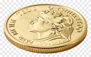 Gold coin showing a classical human face in relief.