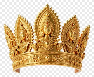 A golden crown with five faces of Durga.