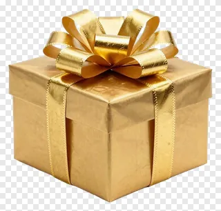 A golden gift box with a bow.