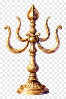 Golden trishul sculpture with ornate design.