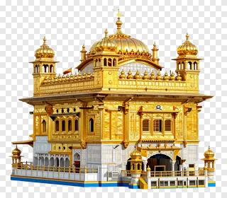 An illustrated view of the Golden Temple with gold-colored architecture.