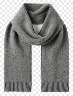Gray knitted winter scarf styled as a cowl neck.