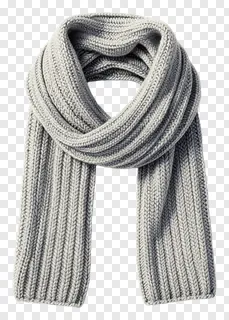 Gray knitted winter scarf with ribbed texture.