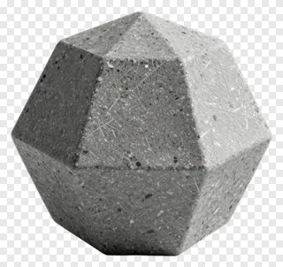 Gray textured dodecahedron with faceted surfaces.