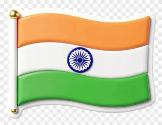 A glossy 3D waving Indian flag with saffron, white, and green stripes.