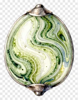 A green marbled glass seed pod with silver trim.