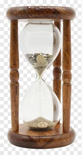 Hand-carved wooden hourglass with coins