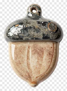 Hand-thrown clay acorn charm with speckled glaze.