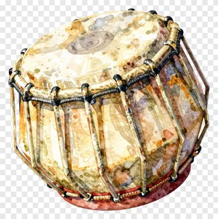A watercolor illustration of a Bengali tabla drum.