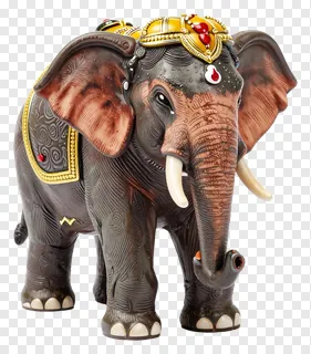 An ornate statue of an elephant wearing jeweled headgear.