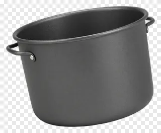 A matte black pot with loop handles.