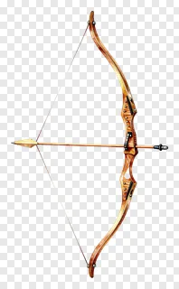 A traditional wooden longbow with an attached arrow.
