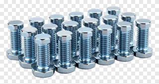 A group of metallic bolts with hexagonal heads and threaded shafts.