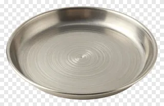 A round metallic platter with concentric grooves.