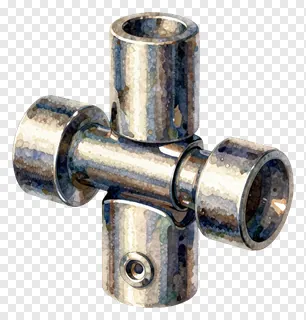 A metallic cross-shaped hinge joint.