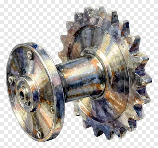 A metallic gear with a spinning motion effect.