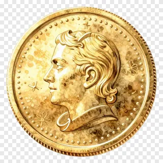A gold coin with a classical profile design.