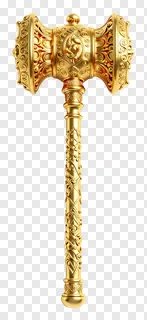A golden ornate gada mace with detailed engravings.