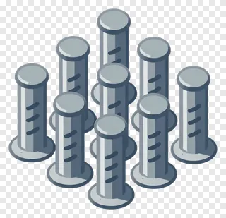 A group of metallic rivets in a circular arrangement.