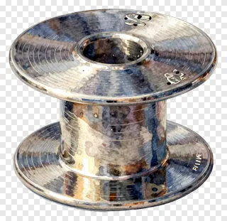 Metallic spool with engraved rim.