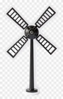 A miniature black windmill with four blades.
