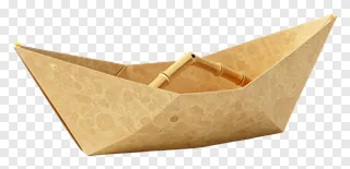 A paper boat with a bamboo handle.