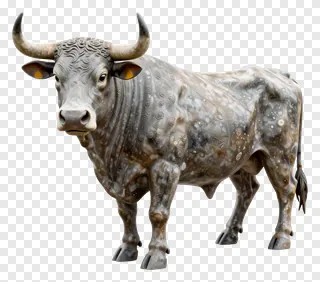 A decorative Nandi bull statue with ornate body patterns.
