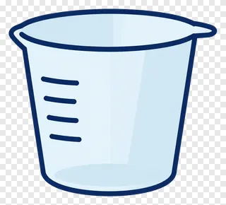 A clear plastic measuring cup half full of liquid.