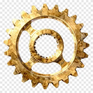 A polished brass gear with a reflective surface.