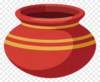 A red and gold painted clay pot.