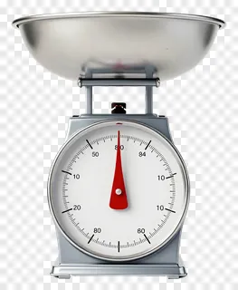 Retro kitchen scale dial with red needle.