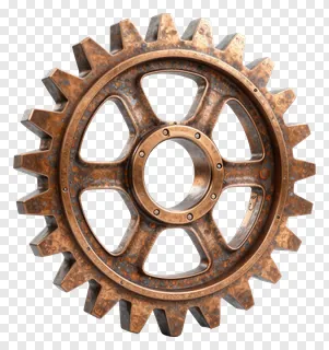 A bronze gear with rusted teeth.