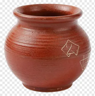 A saffron clay pot with gold stickers.