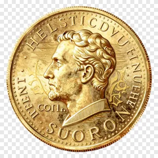 Golden coin showing side view of a person's face.