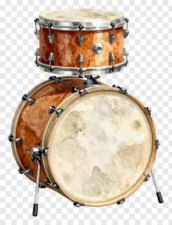 Two stacked dhak drums with weathered drumheads.
