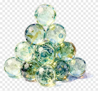 A pyramid made of colorful glass marbles.