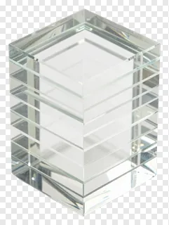 Stack of transparent glass cubes forming a prism-like structure.