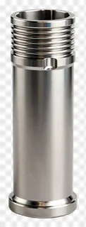 Stainless steel piston cylinder with threads and flange.